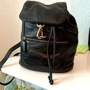 Black genuine leather Small backpack